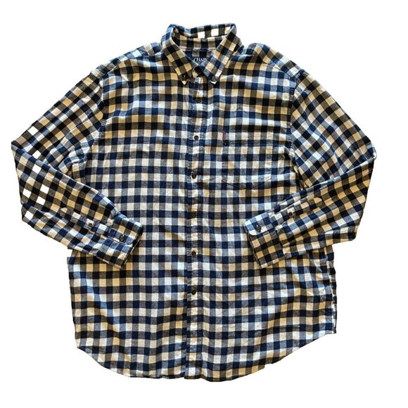 CHAPS Flannel 2X Shirt Big and Tall Blue White Plaid 2XB Warm Performance - Picture 1 of 4